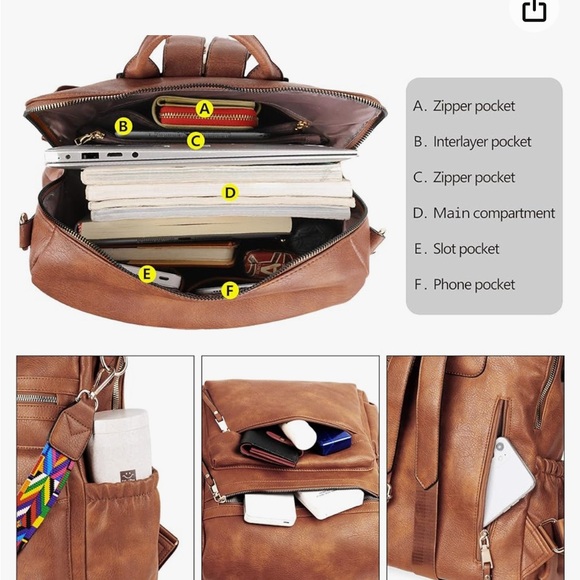 Convertible brown faux leather PU backpack purse NEW vintage leather look roomy - Picture 10 of 11